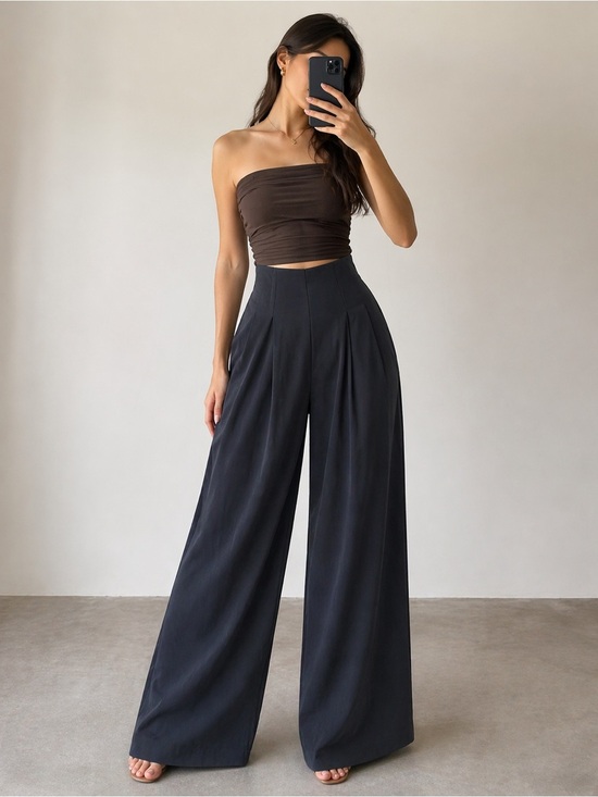unbranded Pants - High-Rise Wide Leg Trousers in Black